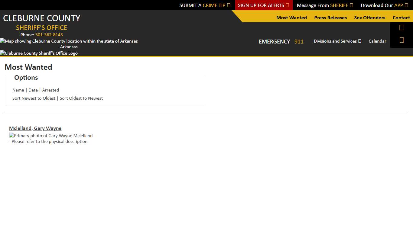 Most Wanted - Sorting by Posting Date - Descending - Page 1 - Cleburne County Sheriff AR